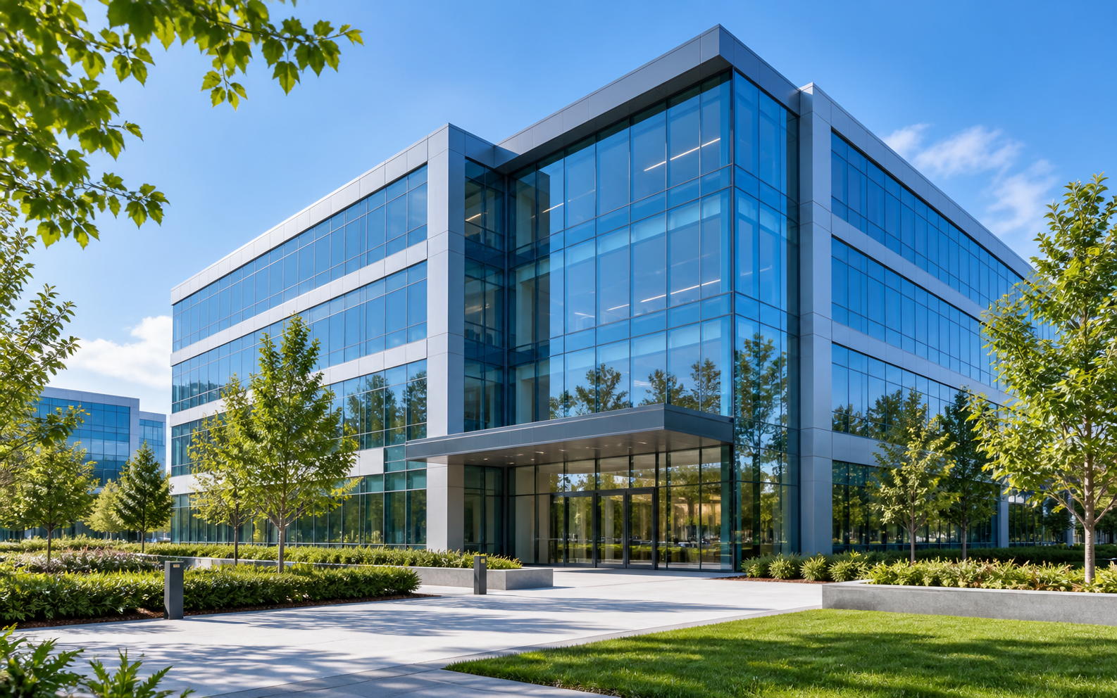Modern glass corporate office building